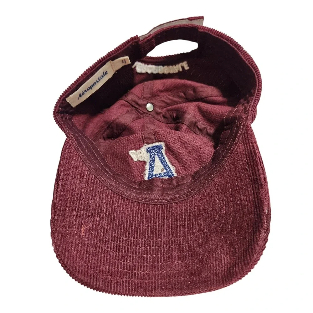 Aeropostale Mens Corduroy Baseball‎ Cap Maroon Varsity A 87 Adjustable Hat